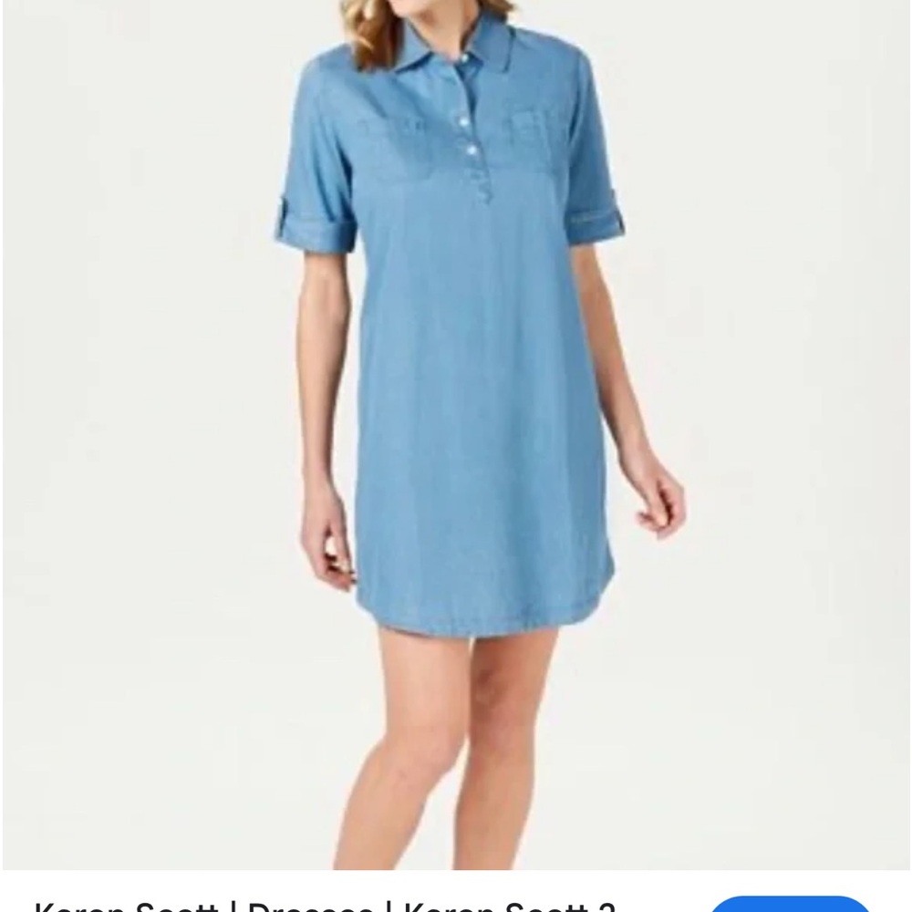 Karen Scott 3 Button Blue Shirt Dress. Size M (D)
